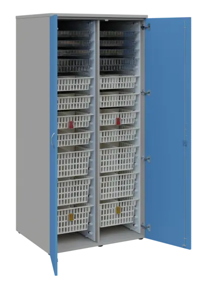 EUROMEDICA D - 90 skříň léková boxová, 2-dveřová, 1950x900x735, korpus šedý, dvířka pastelově modrá